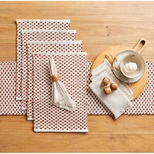 Diamond Pattern Caramel Yarn Cotton Chenille 13pc‎ Dining Set New Open Box READ